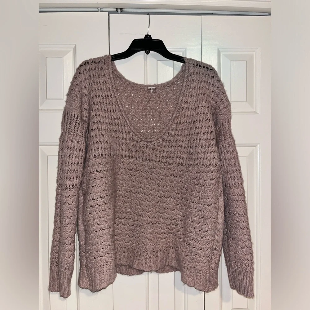 Free People Womens Crashing Waves Slouchy Oversized Wool Knit Pullover Sweater - Picture 3 of 10